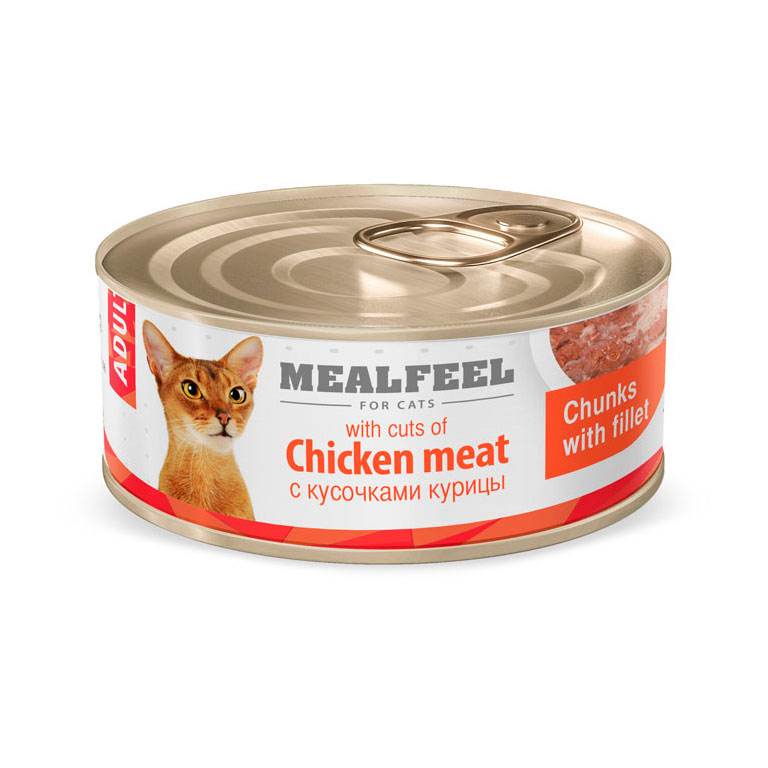 MEALFEEL полнорационный консервированный корм для взрослых кошек с повышенным содержанием мяса